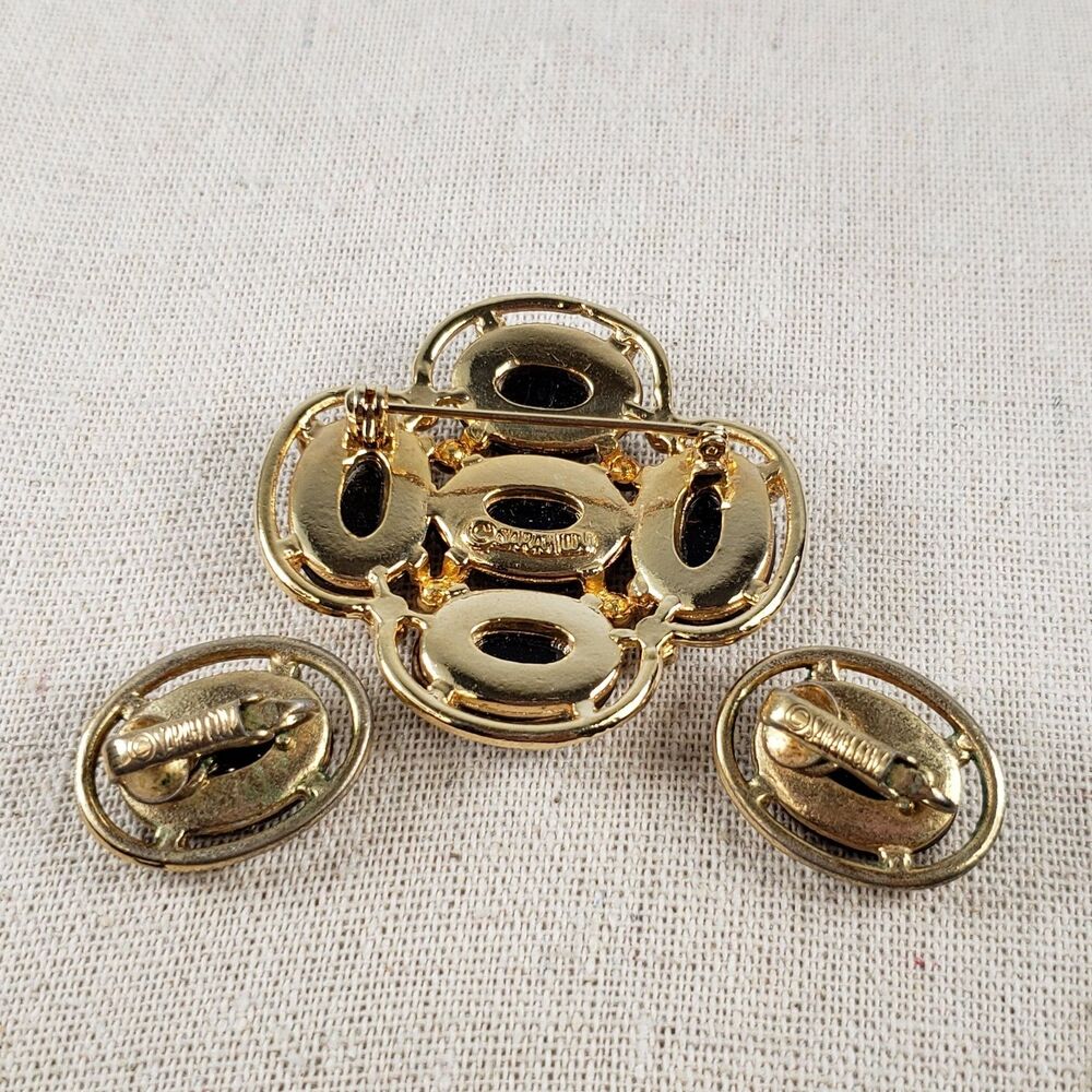 Vtg 1968 Sarah Coventry Light of the East Mosaic Brooch Clip Earrings Set MCM - Picture 11 of 16